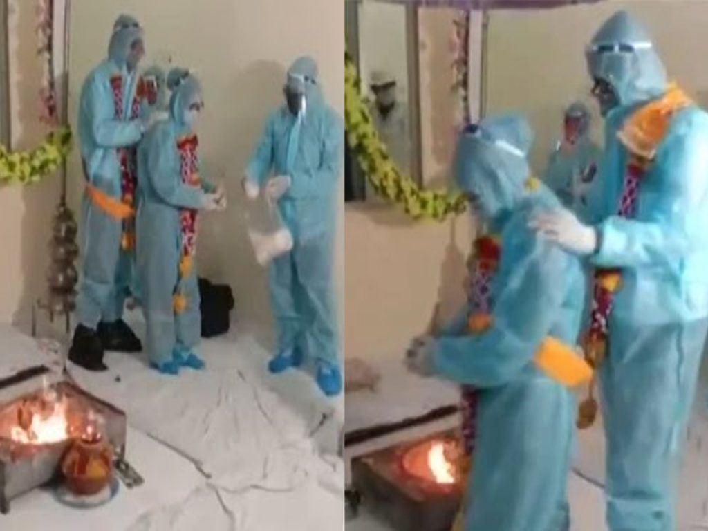 Madhya Pradesh Couple Ties Knot Wearing PPE Kits After Groom Tests COVID-19 Positive