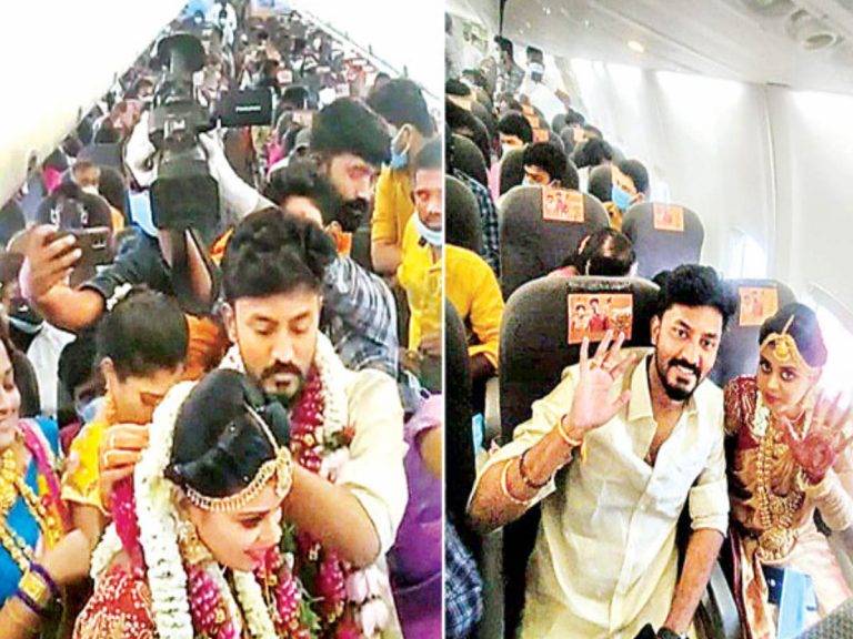 కరోనా ఎఫెక్ట్: విమానంలోనే వివాహం… 