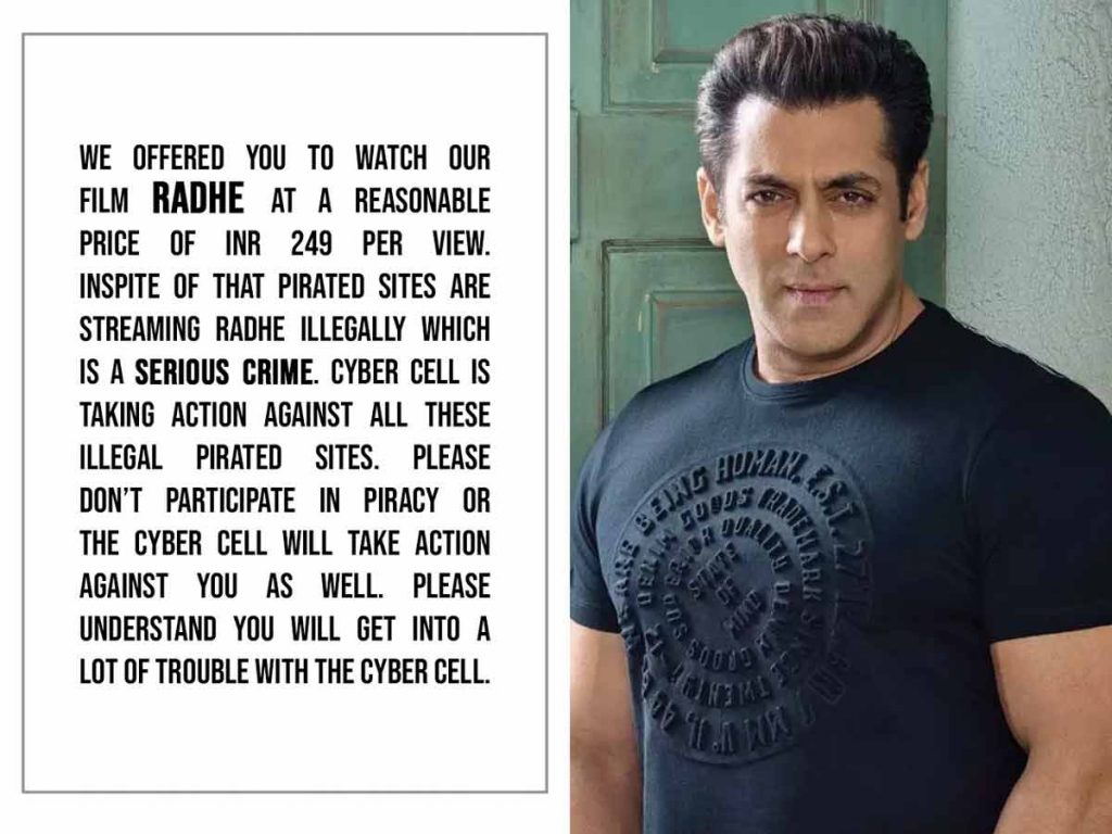 Salman Khan Warning to Piracy Sites