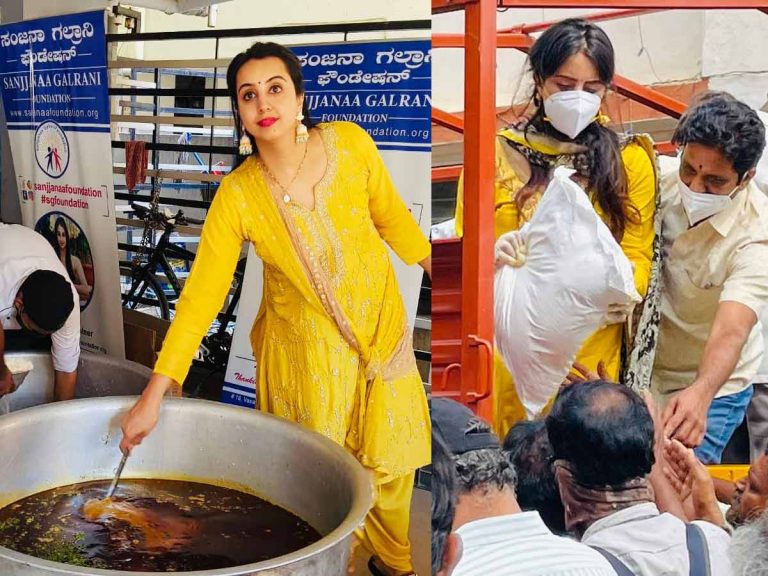 సంజన గల్రాని ఫౌండేషన్ ద్వారా పేదలకు ఆహరం , సినీ కార్మికులకు నిత్యావసర వస్తువులు పంపిణీ!