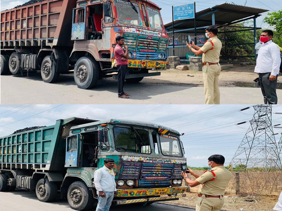 సింగరేణి బొగ్గు లారీలకు జరిమానా విధించిన పోలీసులు
