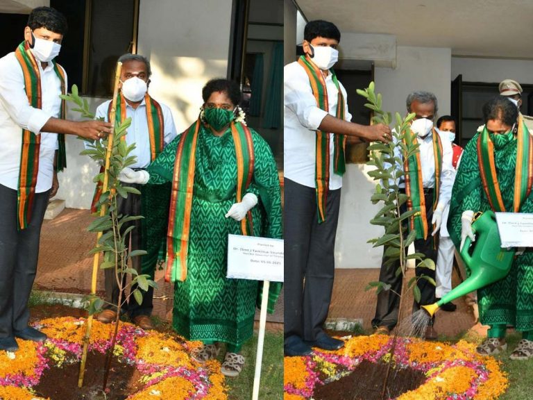 ప్రపంచ పర్యావరణ దినోత్సవం : మొక్కలు నాటిన గవర్నర్ తమిళ సై దంపతులు