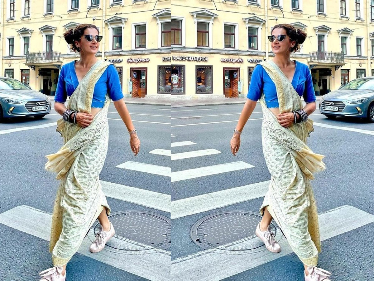 రష్యా రోడ్లపై శారీలో అదరగొట్టిన తాప్సీ