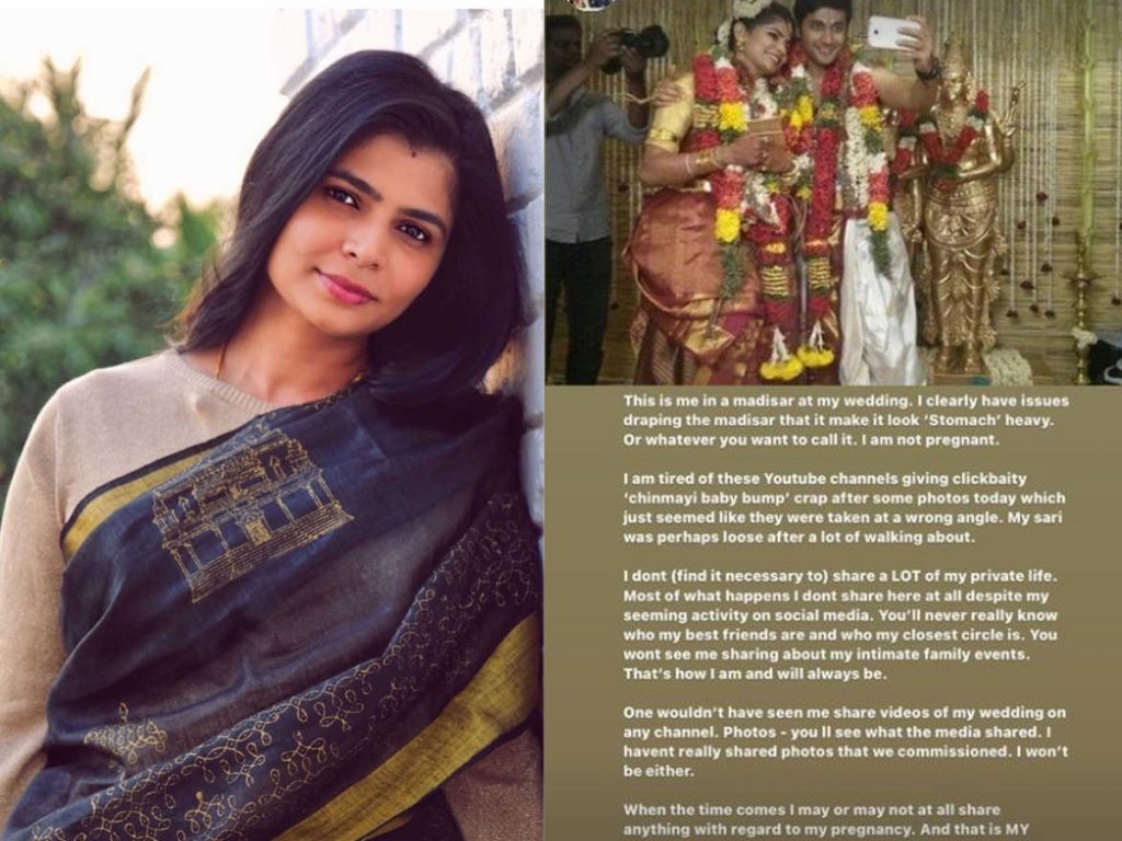 Chinmayi slams baseless pregnancy rumours