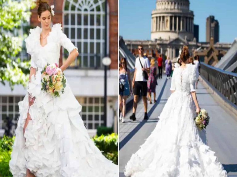 వినూత్న ఆలోచన‌: వాడేసిన మాస్క్‌ల‌తో వెడ్డింగ్ గౌన్‌…