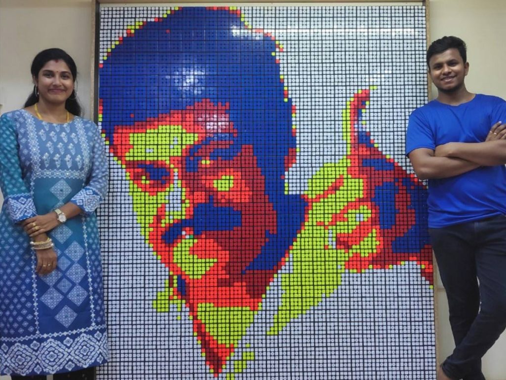 Anand and Bindu Priyanka performing Rubik's Cube Art of Megastar