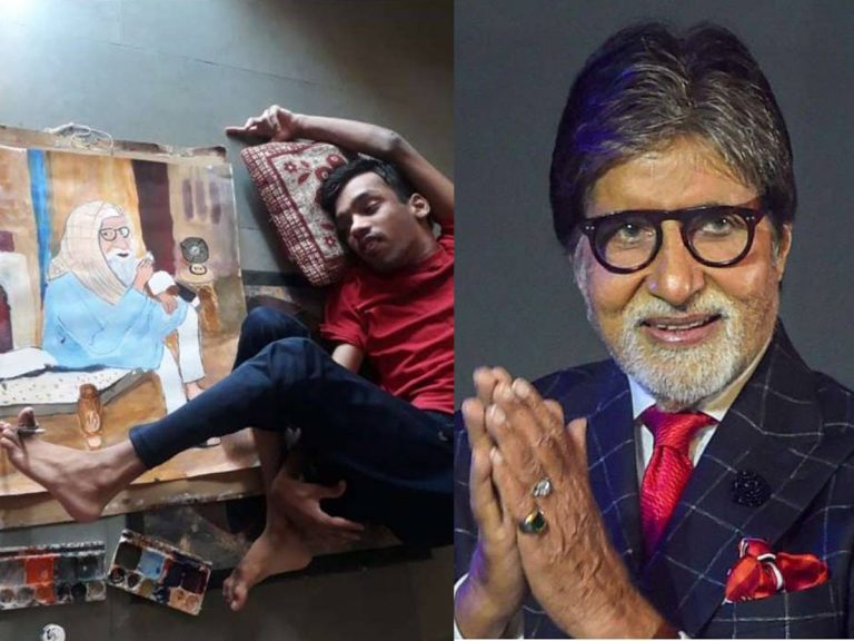 పాదాలతో ఫ్యాన్ ఆర్ట్… అమితాబ్ ఫిదా