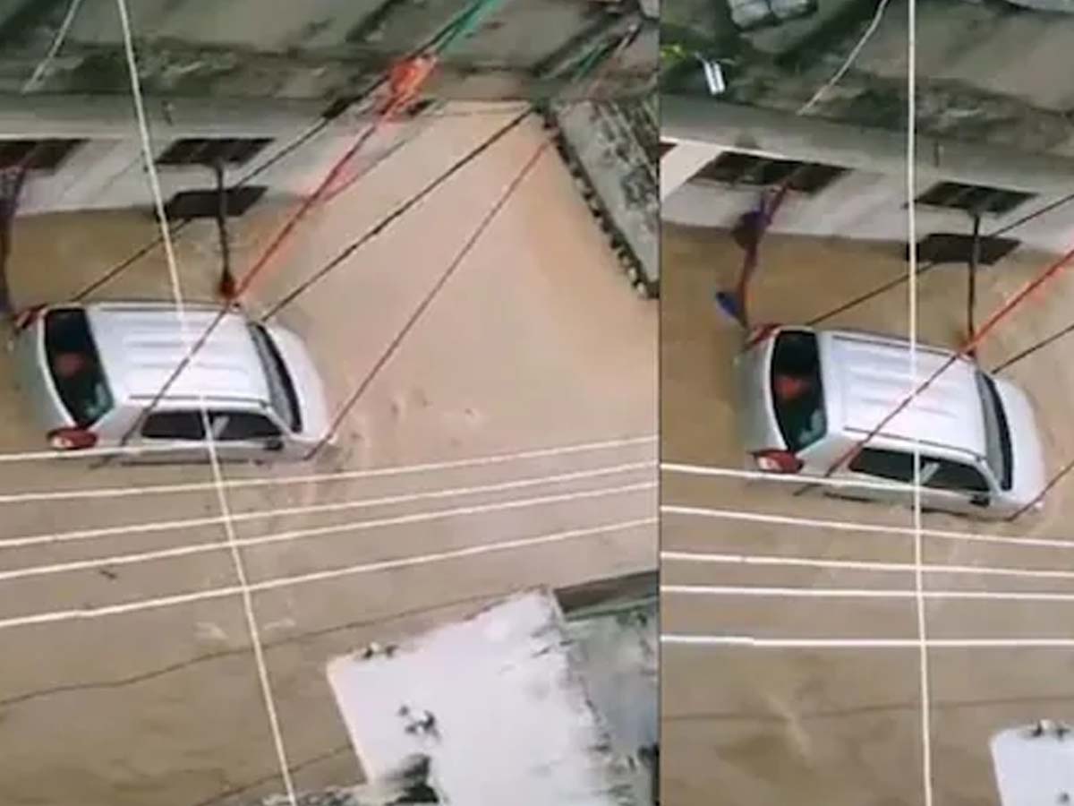 స‌రికొత్త ఆలోచ‌న‌:  వ‌ర‌ద‌ల్లో కారు కొట్టుకుపోకుండా ఉండేందుకు…