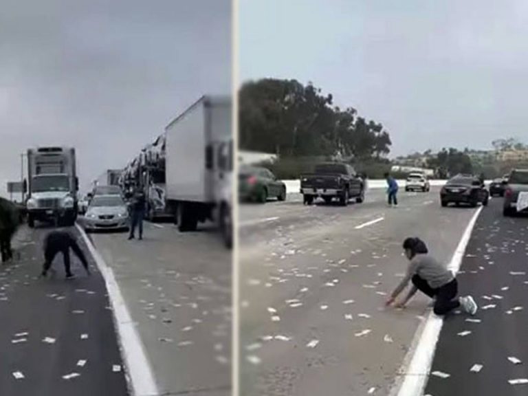 రోడ్డుపై కుప్పలుతెప్పలుగా డబ్బు కట్టలు.. ఎలా వచ్చాయంటే..?