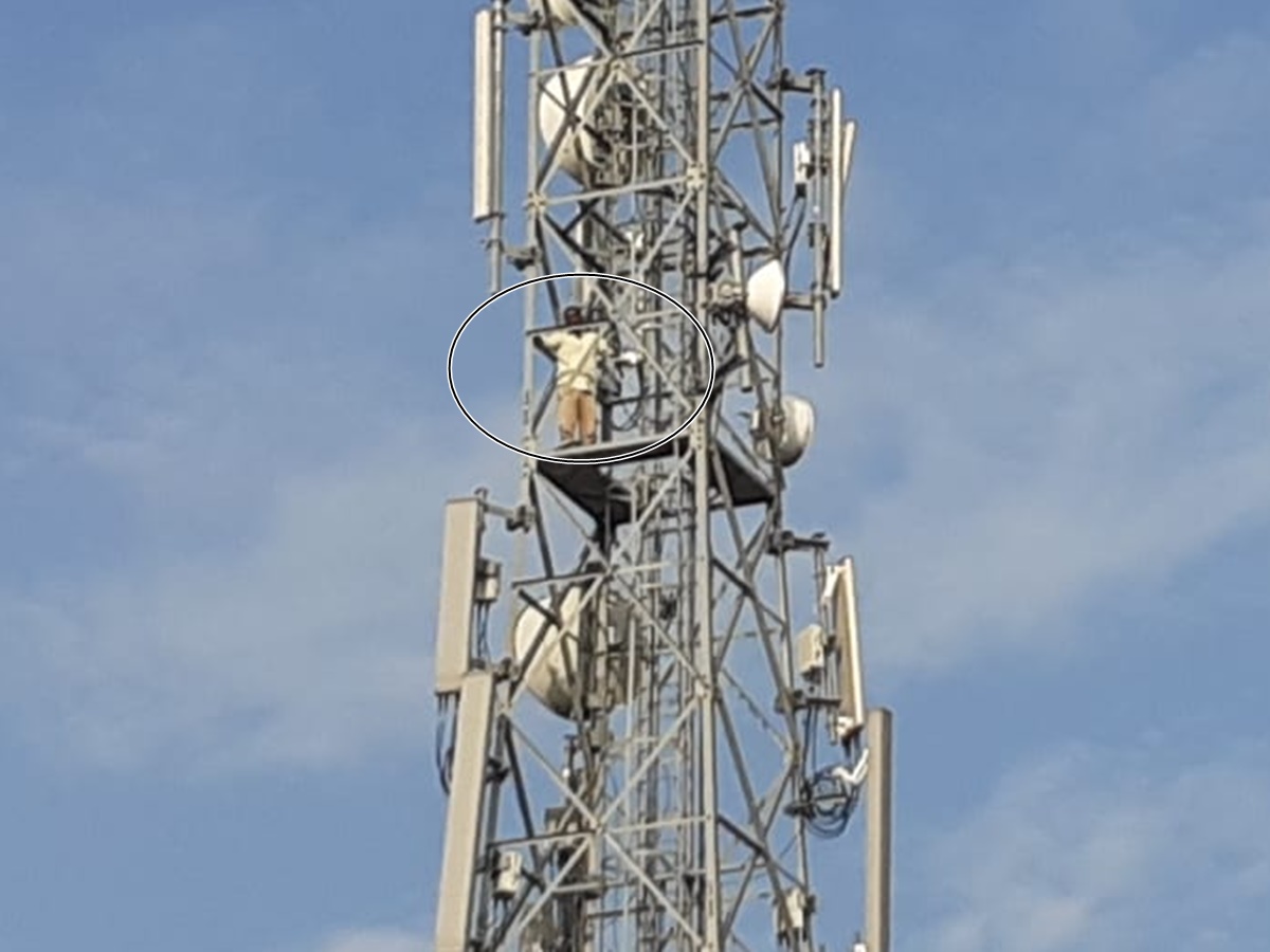 జనగామ జిల్లాలో సెల్ టవర్ ఎక్కి వ్యక్తి హల్‌చల్