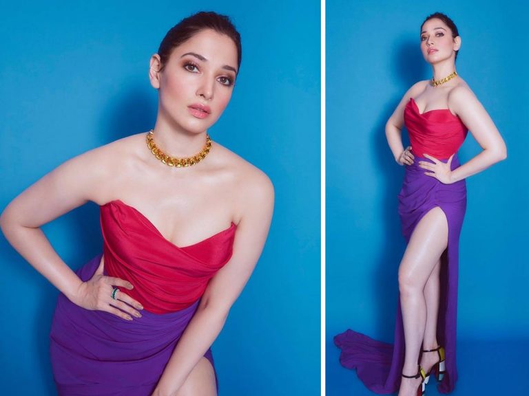 థై స్లిట్ డ్రెస్ షోలో మిల్కీ బ్యూటీ మెరుపులు… పిక్స్ వైరల్