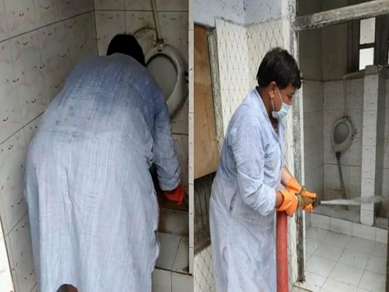 మరుగుదొడ్లు కడిగిన మంత్రి.. నెటిజన్‌ల ప్రశంసలు