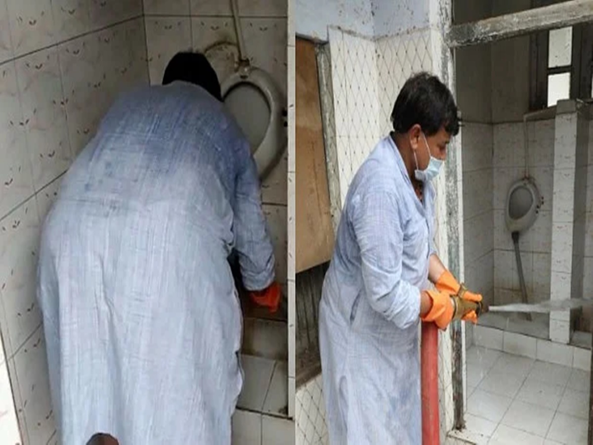 మరుగుదొడ్లు కడిగిన మంత్రి.. నెటిజన్‌ల ప్రశంసలు