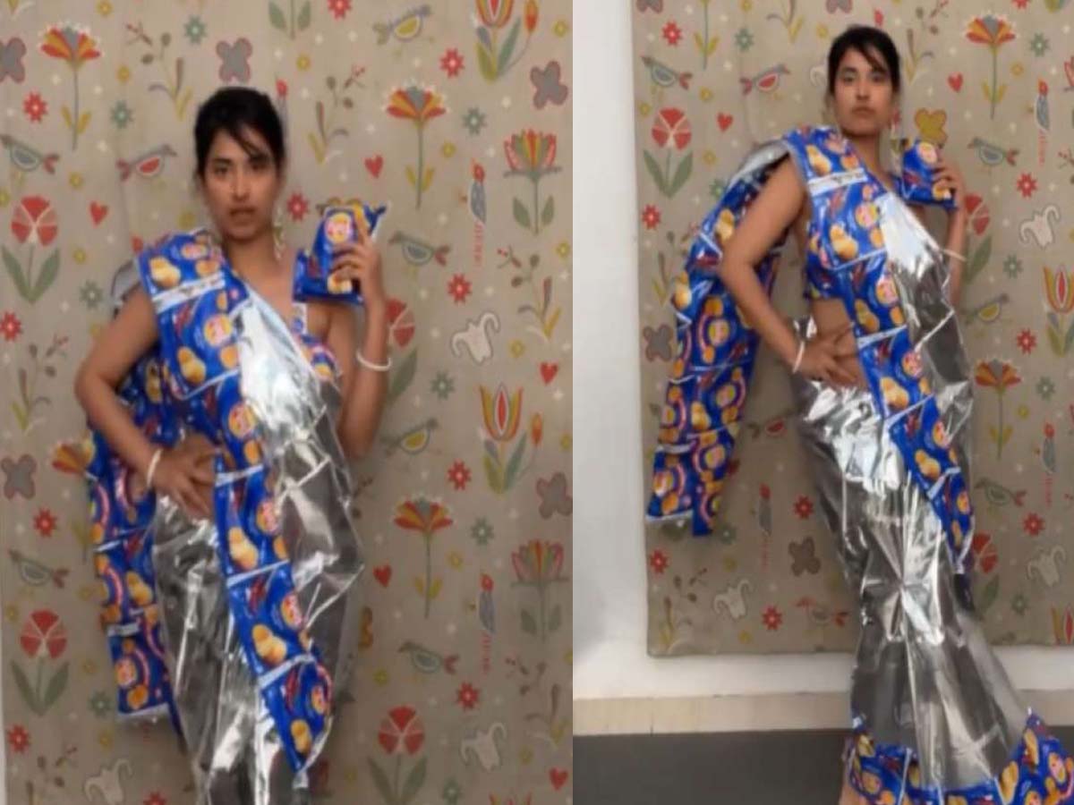 ఫ్యాష‌న్ పిచ్చి:  చిప్స్ ప్యాకెట్ల‌తో శారీ…