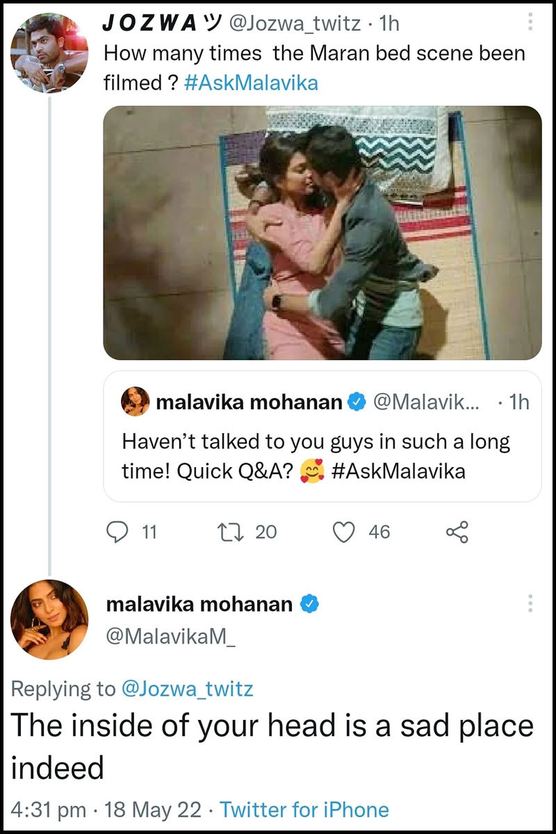 Malavika Reply To Fan