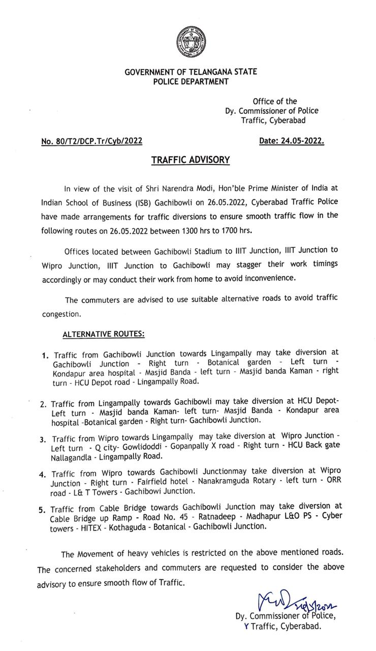 Traffic Diversion on 26.05.2022