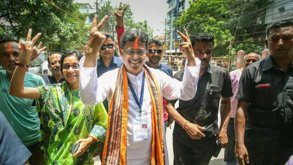 Tripura Chief Minister Manik Saha Flashes Victory Sign