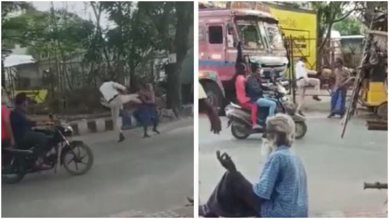 Traffic Police: కాలితో తన్నుతూ.. ట్రాఫిక్ పోలీస్ జులుం