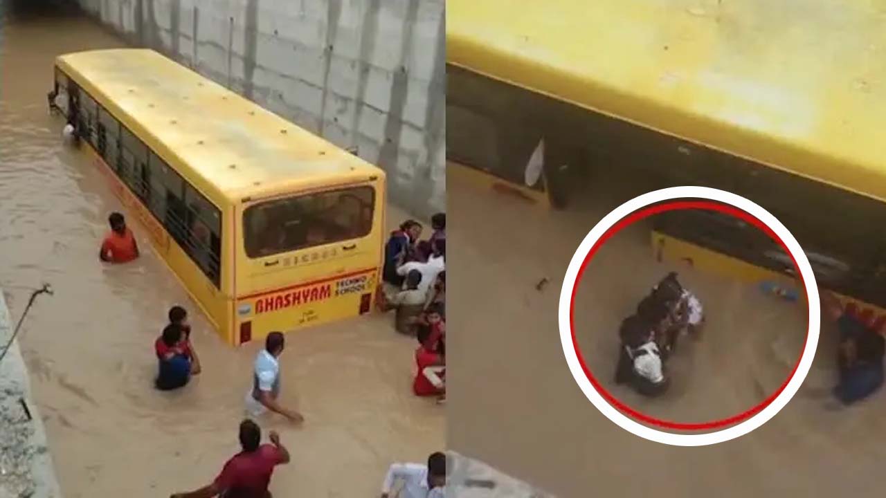 Mahbubnagar Floods: వ‌ర‌ద‌లో చిక్కుకున్న పాఠ‌శాల బ‌స్సు..  బస్సులో 25 మంది విద్యార్థులు