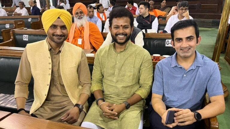 MP Ram Mohan Naidu: అటు హర్భజన్.. ఇటు గంభీర్.. మధ్యలో టీడీపీ ఎంపీ