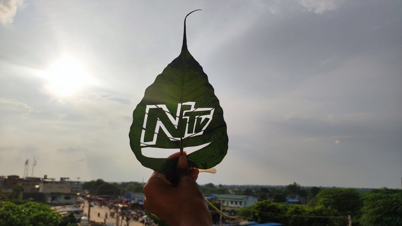 Artist Talent: రావి ఆకుపై ఎన్టీవీ లోగో.. చిత్రకారుడి సృజనాత్మకత