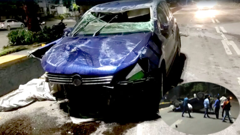 Road Accident at Madapur: డివైడర్ ని ఢీ కొట్టి కారు..  నెంబర్ ప్లేట్ తో నిందితుడు పరార్..