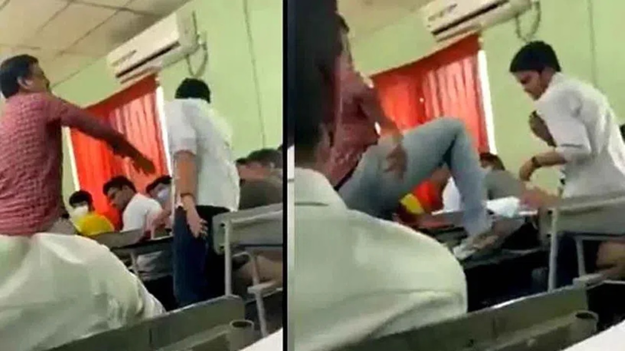 Vijayawada: వైరల్ వీడియో ఎఫెక్ట్.. విద్యార్థిని కాలితో తన్నిన లెక్చరర్‌ సస్పెండ్