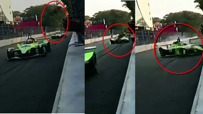 Indian Racing League: కారు రేసులో ప్రమాదం.. చెట్టుకొమ్మ ఎంతపని చేసింది