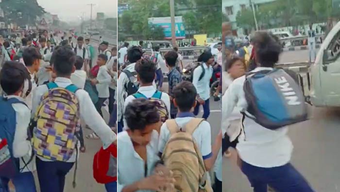 Students Clash: విశాఖలో నడిరోడ్డుపై స్కూల్‌ విద్యార్థుల రచ్చ.. గ్రూపులుగా విడిపోయి తన్నుకున్నారు..