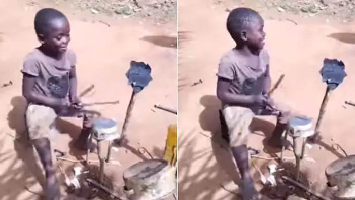 Little Boy Plays Drums