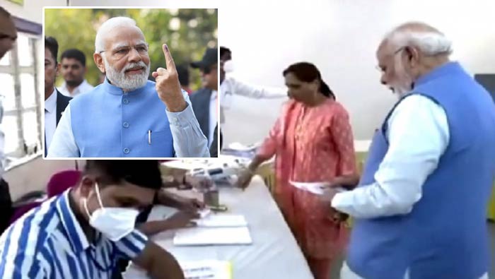 PM Modi casts his vote: ఓటు హక్కు వినియోగించుకున్న ప్రధాని మోడీ.. క్యూలైన్‌లో వెళ్లి..