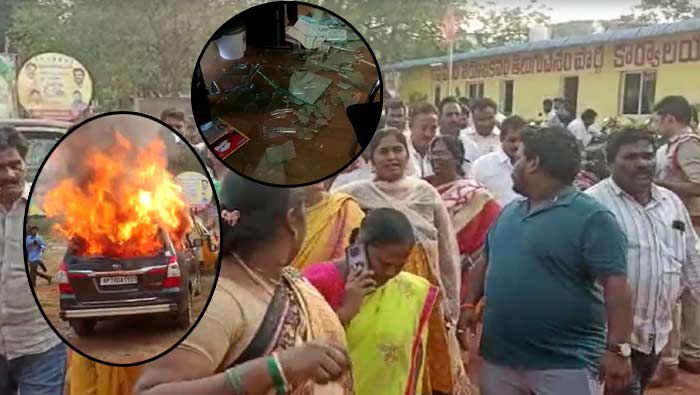 Tense atmosphere in Gannavaram attack by Vamsi followers on Telugu Desam Party office