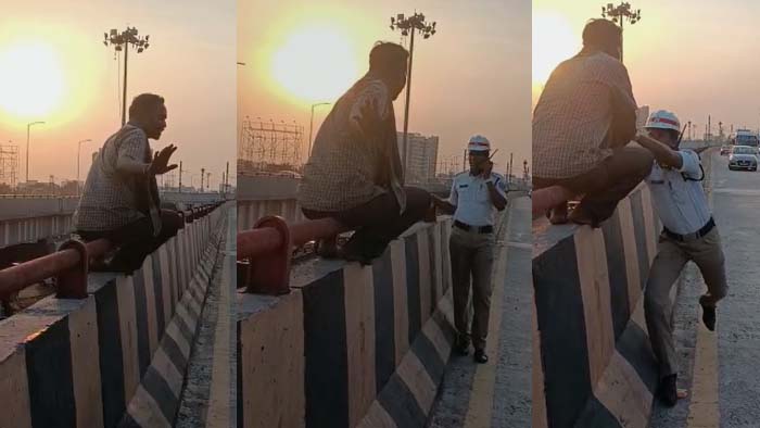 LB nagar flyover: ఫ్లైఓవర్‌ పై ఓ వ్యక్తి ఆత్మహత్య యత్నం.. మాటల్లో పెట్టి కాపాడిన కానిస్టేబుల్‌