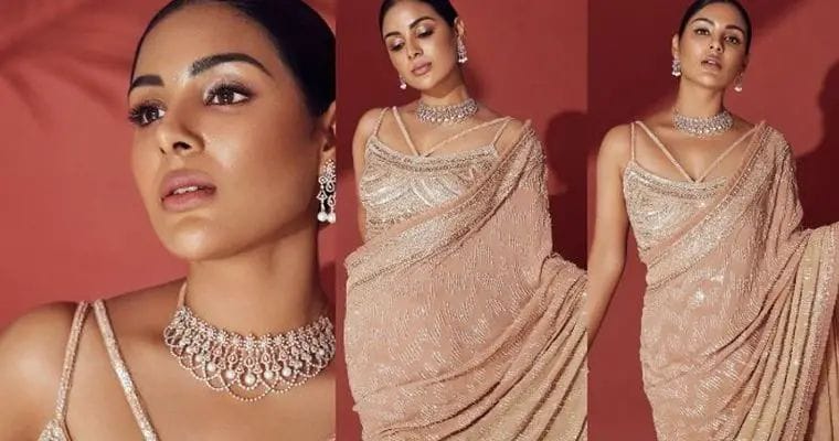 Samyukta Menon : శారీలో స్కిన్ షో చేస్తూ స్టన్నింగ్  పోజులు..