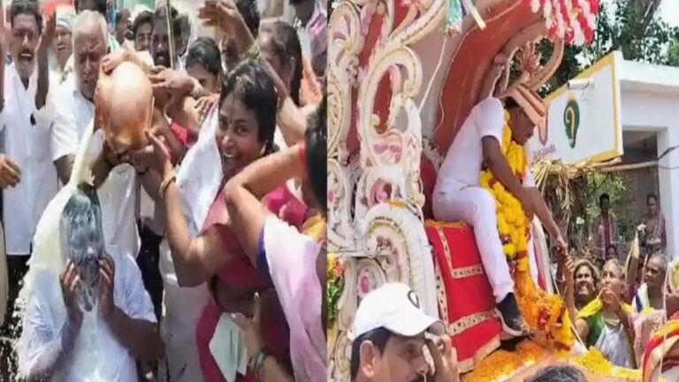 Andhra Pradesh: వైసీపీ ఎమ్మెల్యేకు పాలాభిషేకం చేసి పల్లకిలో ఊరేగింపు..