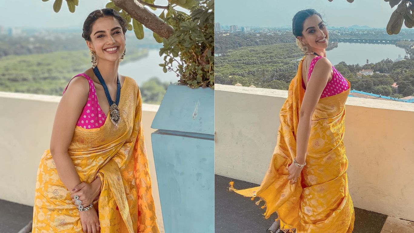 Meenakshi Chaudhary Pics: శారీలో కేక పెట్టిస్తున్న మీనాక్షి చౌదరి.. లేటెస్ట్ పిక్స్ వైరల్!