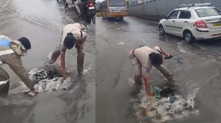 Traffic ACP: హ్యాట్సాఫ్ మేడం..  డ్రైనేజీ చెత్తను చేతితో తీసిన మహిళా పోలీస్