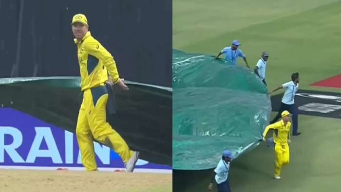 David Warner: మ్యాచ్ మధ్యలో వర్షం.. గ్రౌండ్ స్టాఫ్‌కు సహాయం చేసిన డేవిడ్ భాయ్..