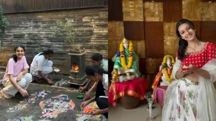 Sitara : దివాళికి ముగ్గులు వేస్తున్న సీతూ పాప.. ట్రెడిషనల్ లుక్ లో ఫోటోలు..