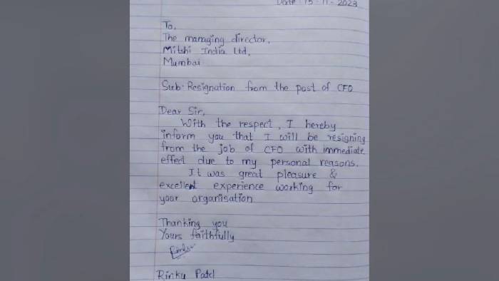 Resignation: రూ.19 కోట్ల కంపెనీకి సీఎఫ్ఓ.. పిల్లాడి స్కూల్ బుక్ పేపర్‌పై రాజీనామా లేఖ..