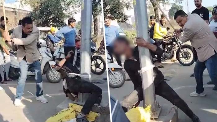 Uttar Pradesh: దొంగతనం చేశాడని యువకుడిని స్తంభానికి కట్టి కొట్టిన స్థానికులు