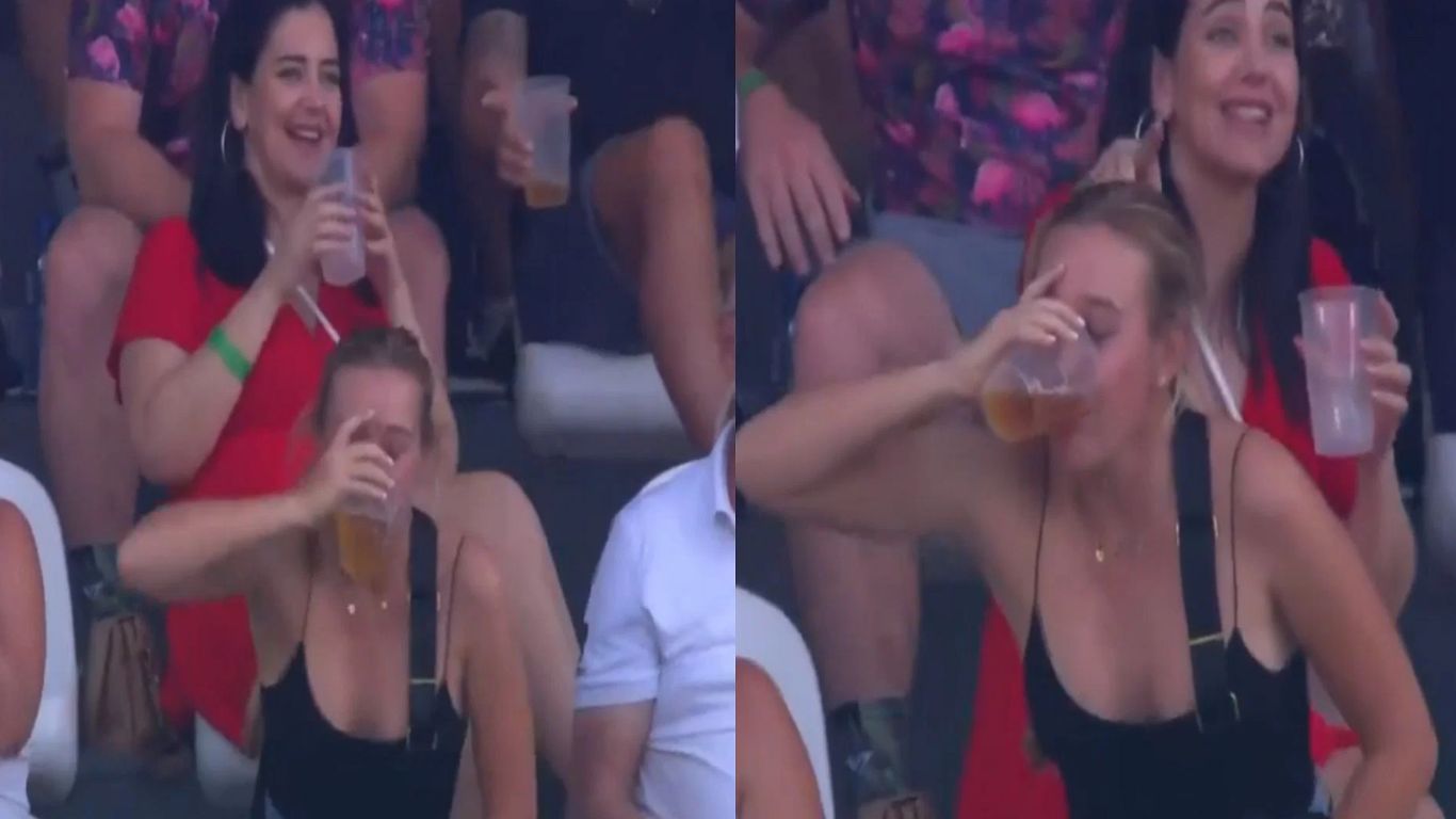 Girl Drinking Beer: లైవ్ మ్యాచ్‌లో ఒక్క గుటికలోనే బీర్ మొత్తం తాగేసిన మహిళా అభిమాని.. వీడియో వైరల్!