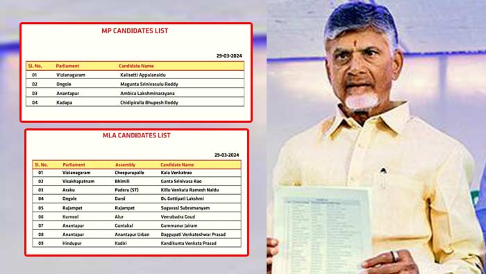 TDP Final List: టీడీపీ ఫైనల్‌ లిస్ట్.. 4 లోక్‌సభ, 9 అసెంబ్లీ స్థానాలకు అభ్యర్థుల ప్రకటన