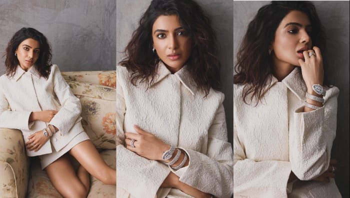 Samantha: వైట్ కోటులో స్టైలిష్ లుక్ లో సమంత స్టన్నింగ్ స్టిల్స్..