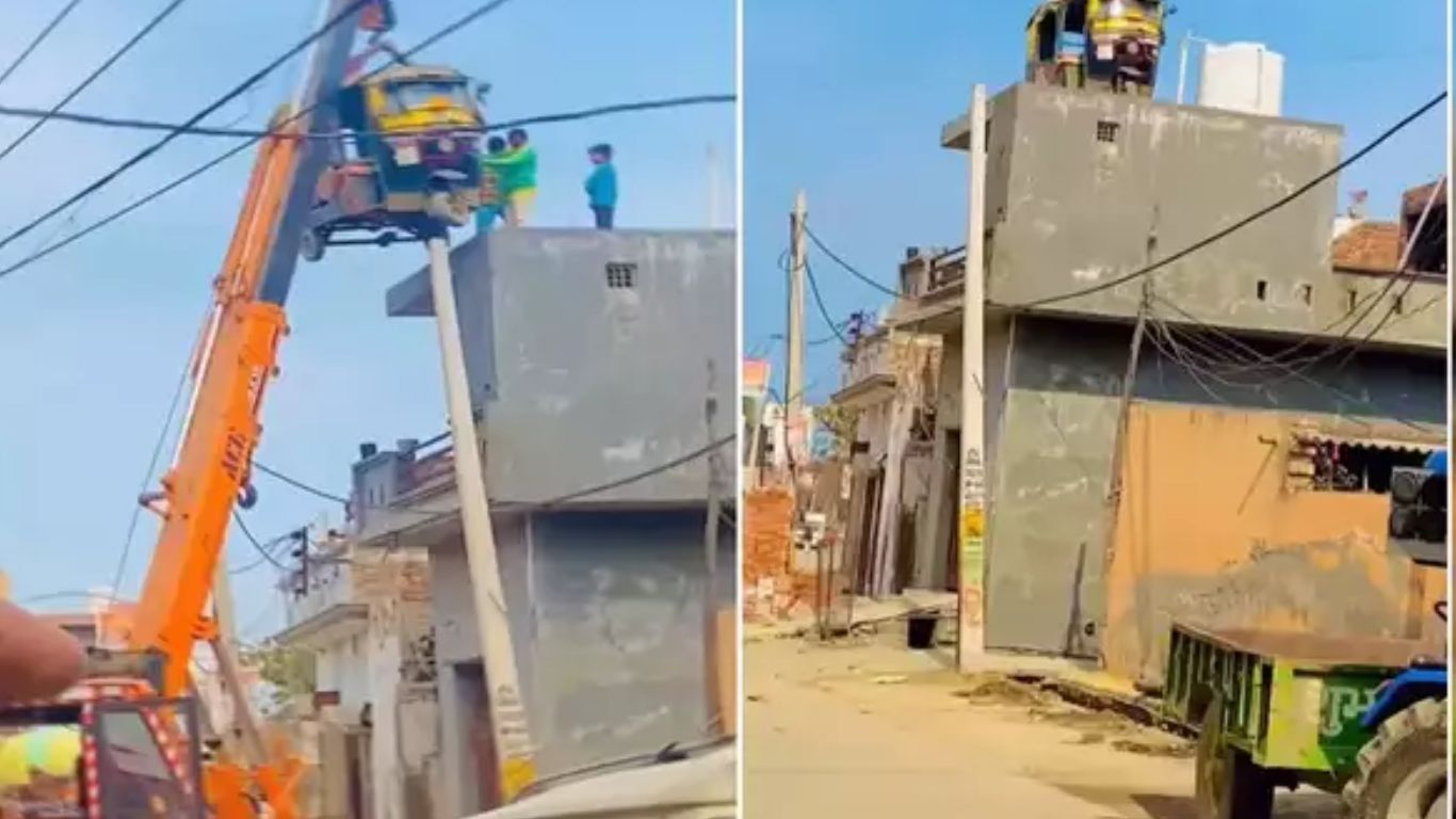 Auto House: ఆటోను ఇంటి పైకి ఎక్కించేసిన  డ్రైవర్.. అలాఎందుకు చేసాడంటే..