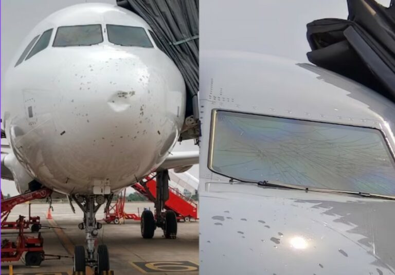 Emergency Landing: వడగళ్ల దెబ్బకి ఎమర్జెన్సీ ల్యాండింగ్ చేసిన విమానం..