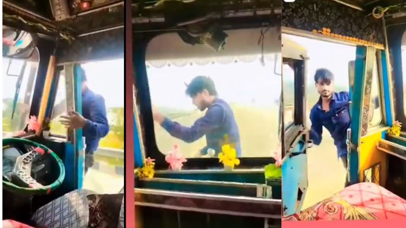 Lorry Driver: హైవే పై లారీ తోలుతూ డేంజర్ స్టంట్ చేసిన డ్రైవర్.. వీడియో వైరల్..