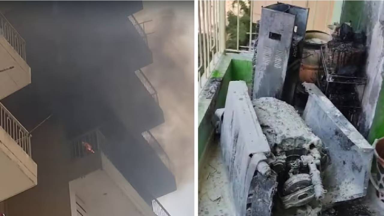 Noida: ఎండ తీవ్రతకు బాల్కనిలో వాషింగ్ మిషన్ పేలి.. భారీగా మంటలు