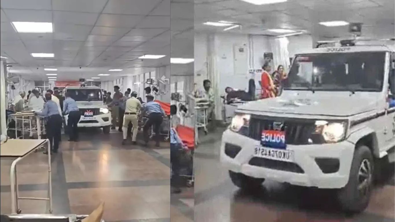 Police Jeep: హాస్పిటల్ నాలుగో అంతస్తు లోకి పోలీస్ వెహికల్.. వీడియో వైరల్..