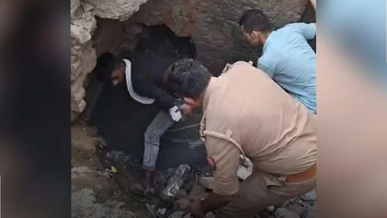 Drunk Man: తప్పతాగి 30 అడుగుల డ్రైనేజీలో చిక్కుకున్న వ్యక్తి.. వీడియో వైరల్..